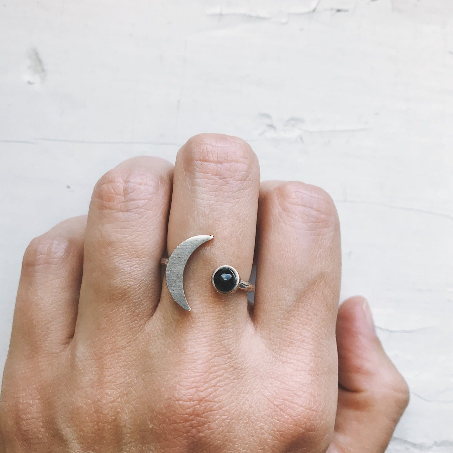 CLEARANCE Crescent Moon Ring with Black Onyx - cheap.usa