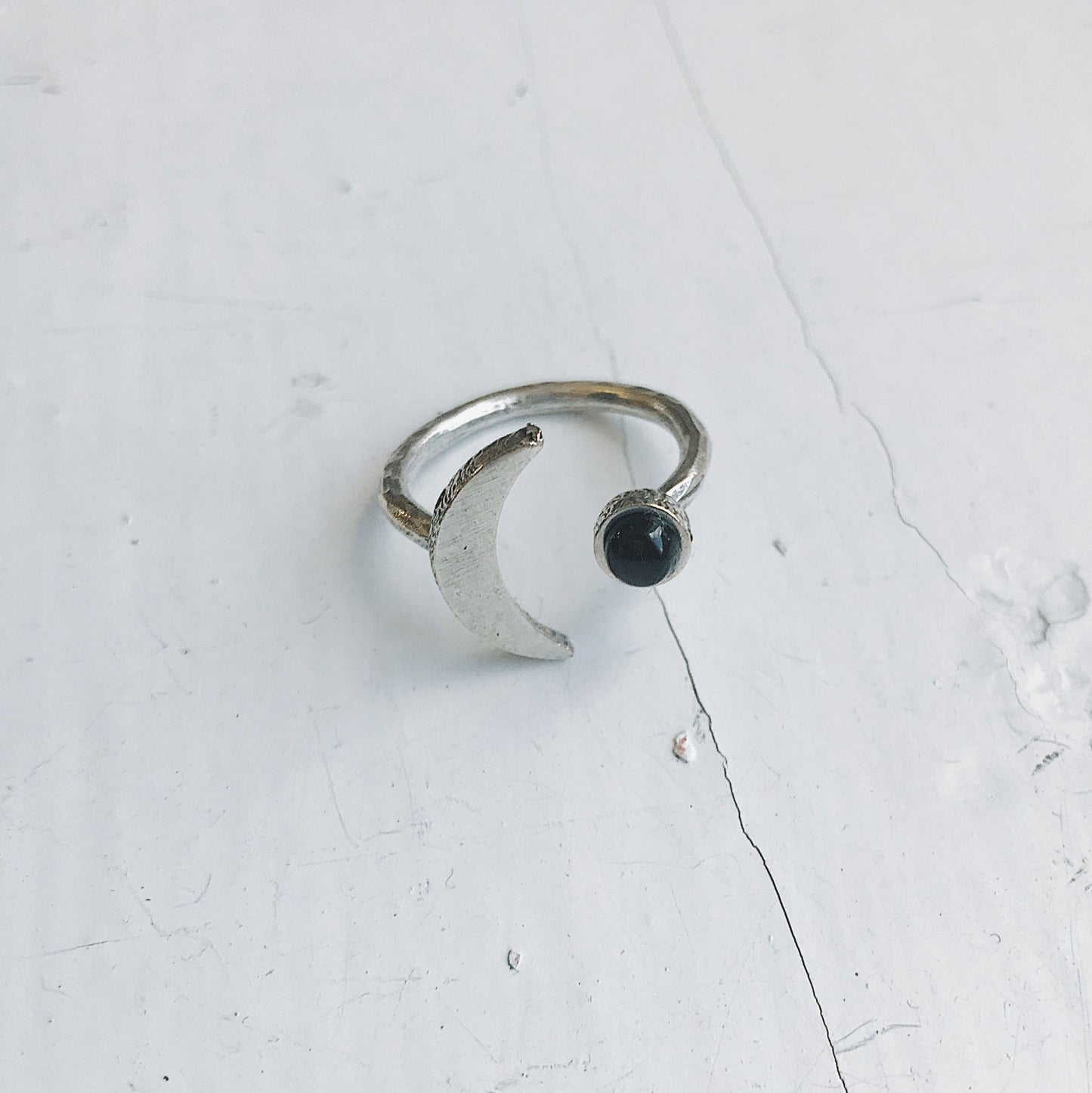 CLEARANCE Crescent Moon Ring with Black Onyx - cheap.usa