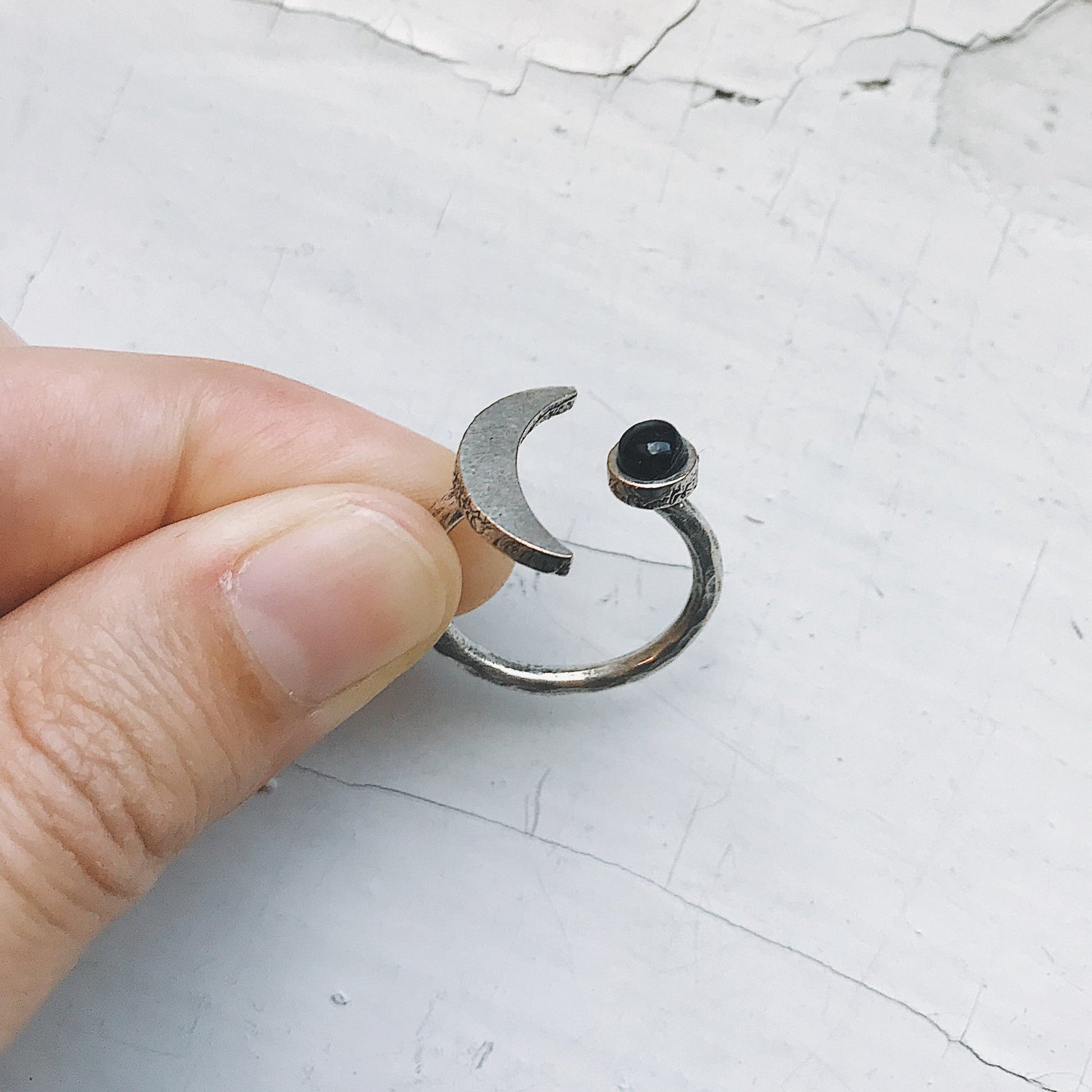 CLEARANCE Crescent Moon Ring with Black Onyx - cheap.usa