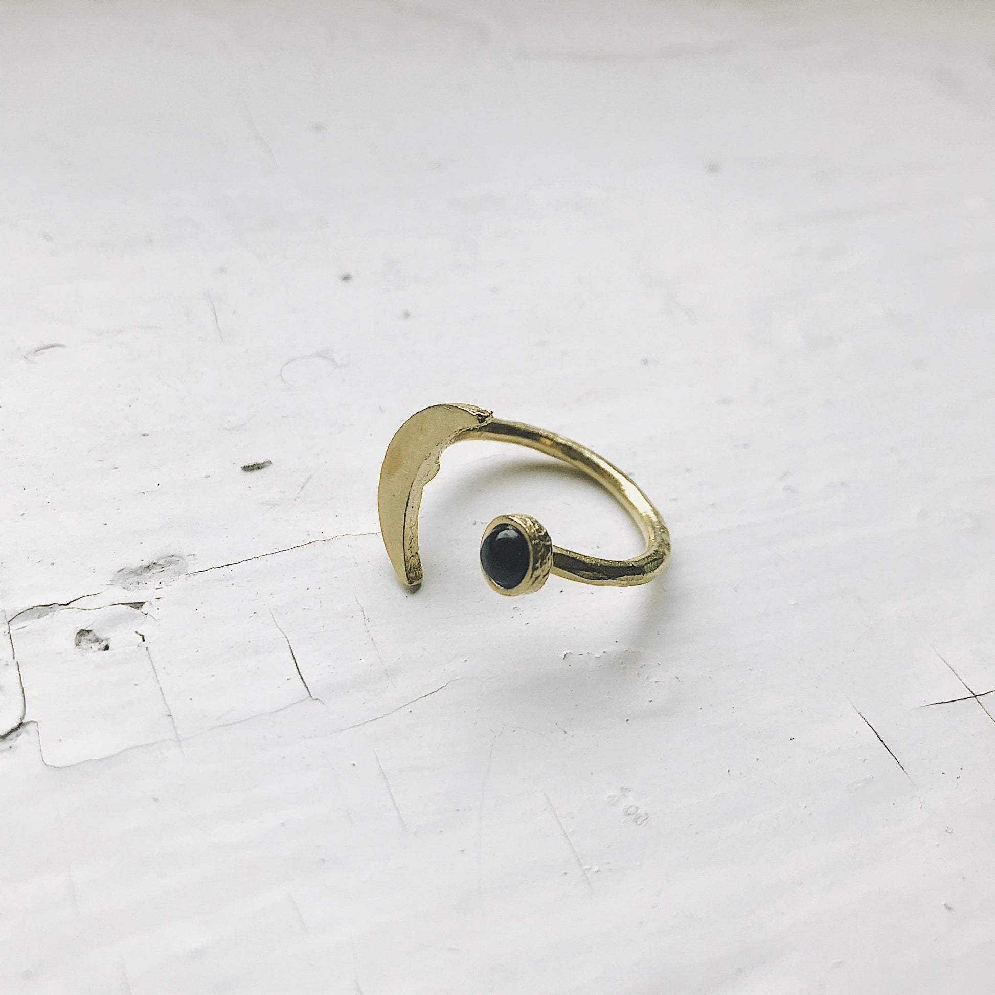 CLEARANCE Crescent Moon Ring with Black Onyx - cheap.usa