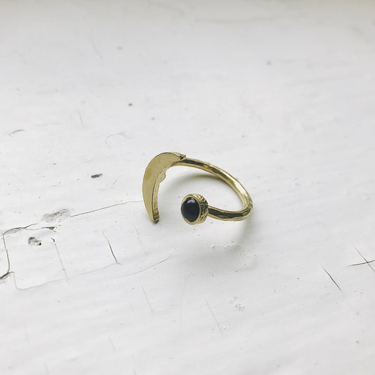 CLEARANCE Crescent Moon Ring with Black Onyx - cheap.usa