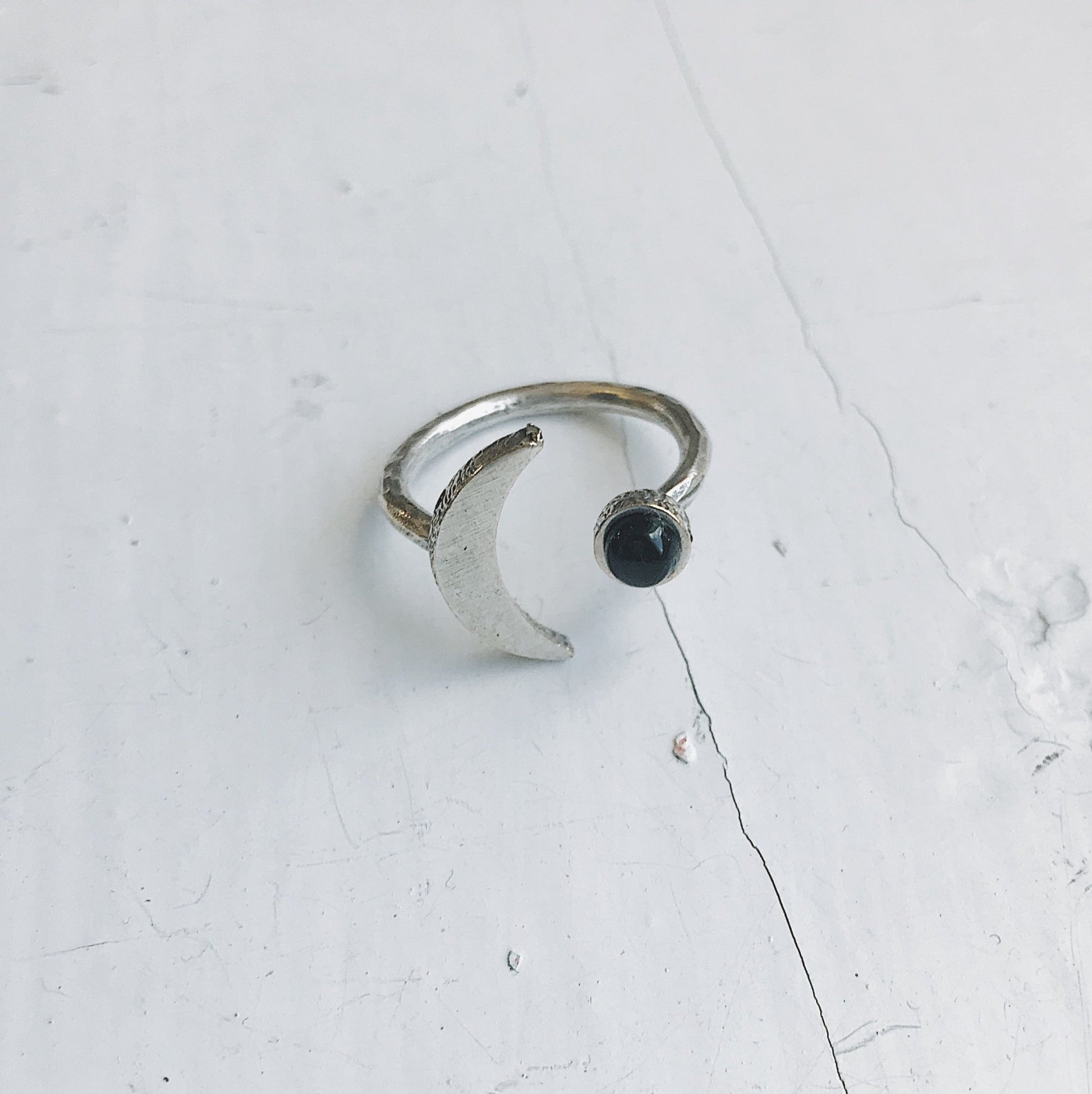 CLEARANCE Crescent Moon Ring with Black Onyx - cheap.usa
