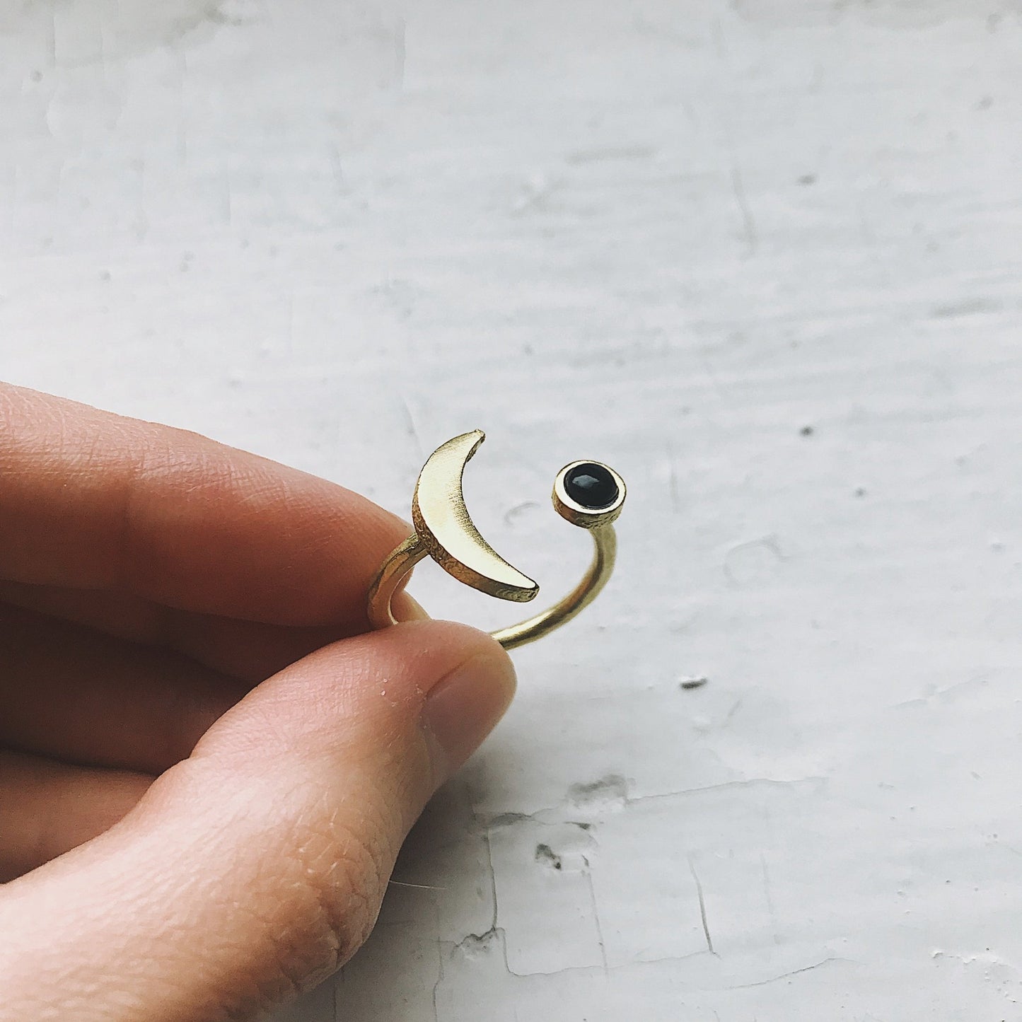 CLEARANCE Crescent Moon Ring with Black Onyx - cheap.usa